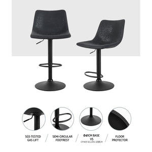2x Chair Stools - Classic Vintage Leather - Gas Lift/Swivel - Brown, Black
