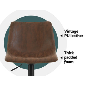 2x Chair Stools - Classic Vintage Leather - Gas Lift/Swivel - Brown, Black
