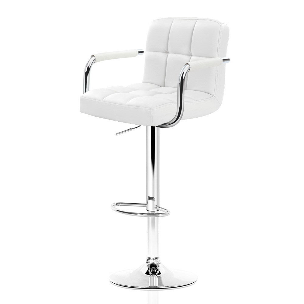 2x Chair Stools - Leather/Chrome - Gas Lift/Swivel - White, Black