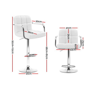 2x Chair Stools - Leather/Chrome - Gas Lift/Swivel - White, Black