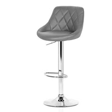 Load image into Gallery viewer, 2x Chair Stools Leather/Chrome - Gas Lift - Swivel - Motif Backrest - Grey
