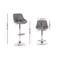 Load image into Gallery viewer, 2x Chair Stools Leather/Chrome - Gas Lift - Swivel - Motif Backrest - Grey
