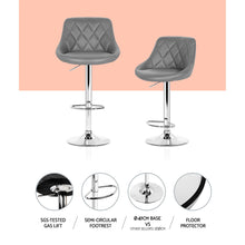 Load image into Gallery viewer, 2x Chair Stools Leather/Chrome - Gas Lift - Swivel - Motif Backrest - Grey
