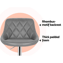 Load image into Gallery viewer, 2x Chair Stools Leather/Chrome - Gas Lift - Swivel - Motif Backrest - Grey
