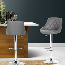 Load image into Gallery viewer, 2x Chair Stools Leather/Chrome - Gas Lift - Swivel - Motif Backrest - Grey
