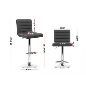 2x Chair Stools - Leather - Chrome - Gas Lift/Swivel - Grey