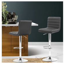 Load image into Gallery viewer, 2x Chair Stools - Leather - Chrome - Gas Lift/Swivel - Grey
