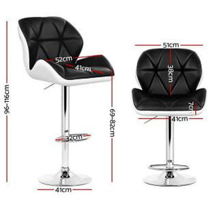 2x Chair Stools - Leather - Swivel/Gas Lift - Black