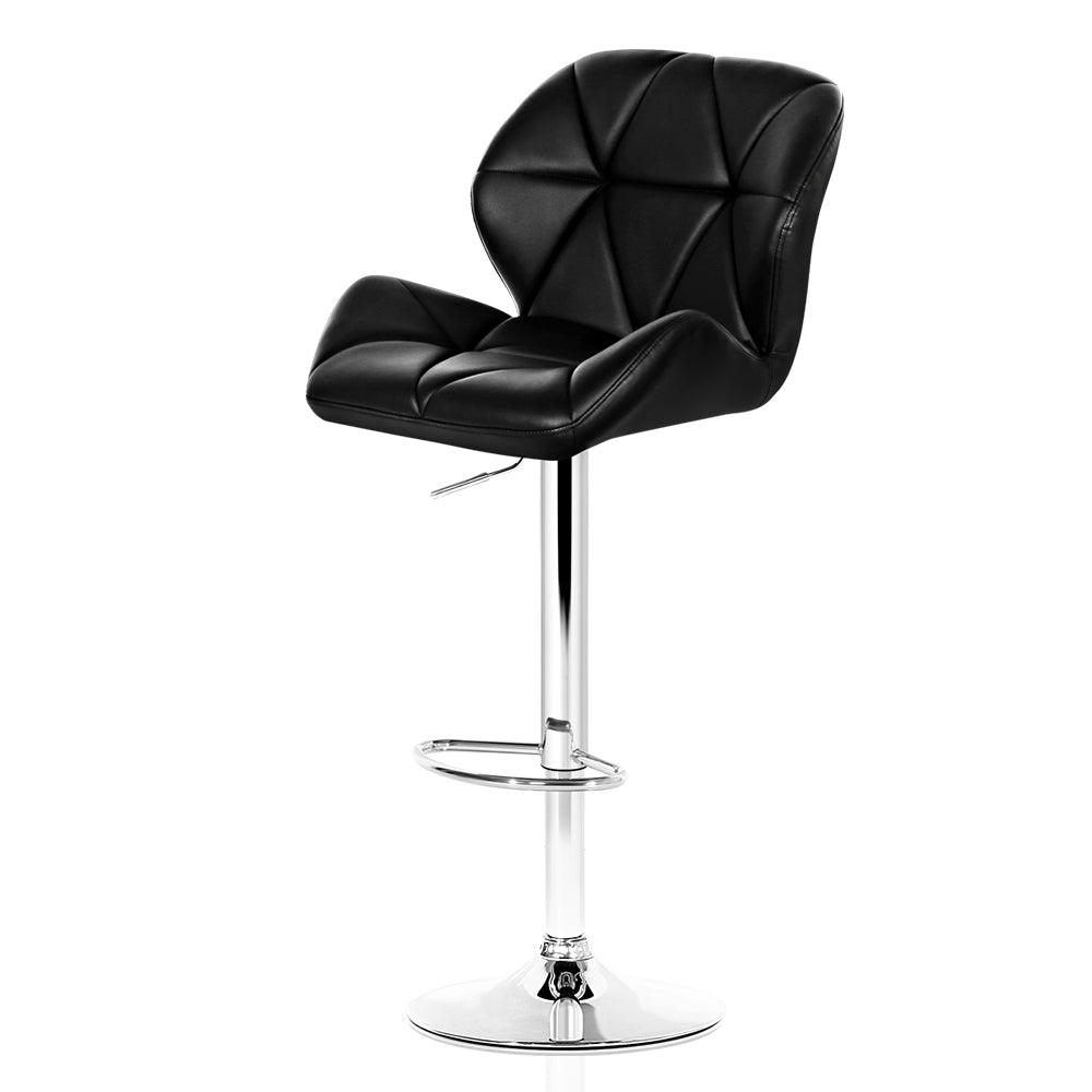 2x Chair Stools - Leather/Chrome - Gas Lift - Adjustable - 2 Colours - Black, Grey
