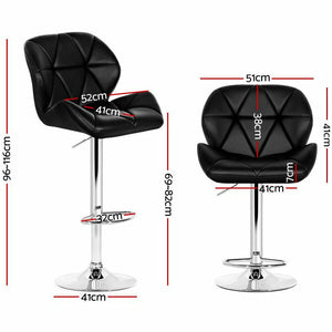 2x Chair Stools - Leather/Chrome - Gas Lift - Adjustable - 2 Colours - Black, Grey