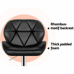 2x Chair Stools - Leather/Chrome - Gas Lift - Adjustable - 2 Colours - Black, Grey