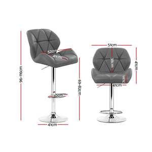 2x Chair Stools - Leather/Chrome - Gas Lift - Adjustable - 2 Colours - Black, Grey