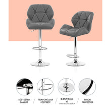 Load image into Gallery viewer, 2x Chair Stools - Leather/Chrome - Gas Lift - Adjustable - 2 Colours - Black, Grey
