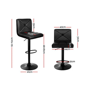 2x Chair Stools - PU Leather - Gas Lift/Swivel - Black