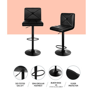 2x Chair Stools - PU Leather - Gas Lift/Swivel - Black