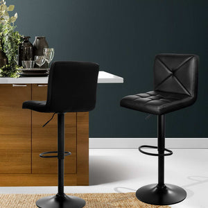 2x Chair Stools - PU Leather - Gas Lift/Swivel - Black