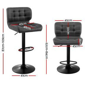 Artiss 2x Kitchen Bar Stools Gas Lift Bar Stool Chairs Swivel Leather Black Grey
