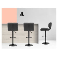 Load image into Gallery viewer, Artiss 2x Kitchen Bar Stools Gas Lift Bar Stool Chairs Swivel Leather Black Grey
