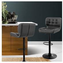 Load image into Gallery viewer, Artiss 2x Kitchen Bar Stools Gas Lift Bar Stool Chairs Swivel Leather Black Grey
