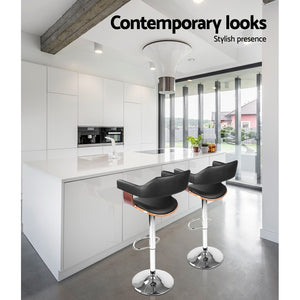 Chair Stool - Wood/Leather/Chrome - Gas Lift - 2 Colours - White, Black