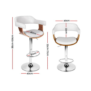Chair Stool - Wood/Leather/Chrome - Gas Lift - 2 Colours - White, Black
