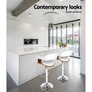 Chair Stool - Wood/Leather/Chrome - Gas Lift - 2 Colours - White, Black