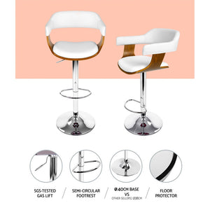 Chair Stool - Wood/Leather/Chrome - Gas Lift - 2 Colours - White, Black