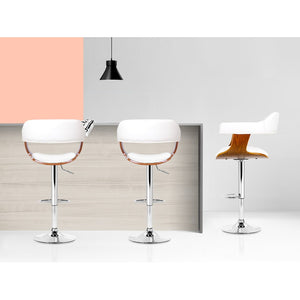 Chair Stool - Wood/Leather/Chrome - Gas Lift - 2 Colours - White, Black