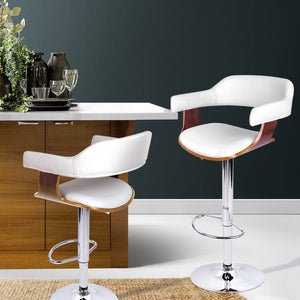 Chair Stool - Wood/Leather/Chrome - Gas Lift - 2 Colours - White, Black