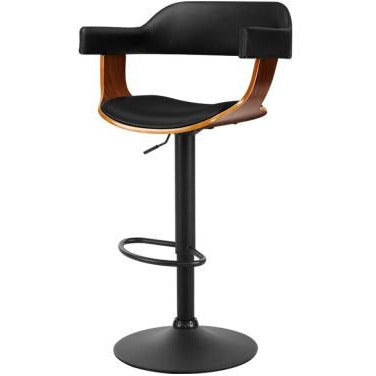 Chair Stool - Leather/Wood - Gas Lift/Swivel - Black