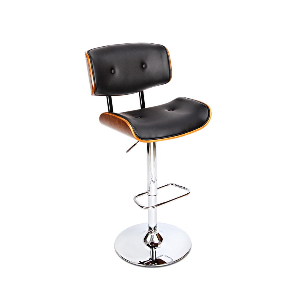 Chair Stool - Leather/Wood & Chrome - Gas Lift - 2 Colours - Black, White