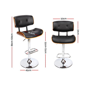 Chair Stool - Leather/Wood & Chrome - Gas Lift - 2 Colours - Black, White