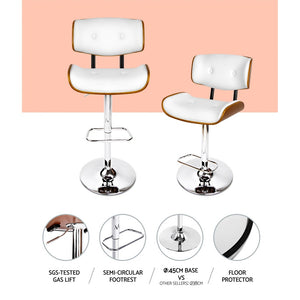 Chair Stool - Leather/Wood & Chrome - Gas Lift - 2 Colours - Black, White
