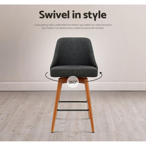 2x Chair Stools - Wood - Fabric - Swivel - 2 Colours - Charcoal, Light Grey