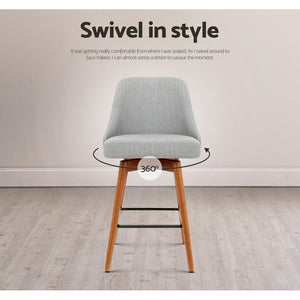 2x Chair Stools - Wood - Fabric - Swivel - 2 Colours - Charcoal, Light Grey