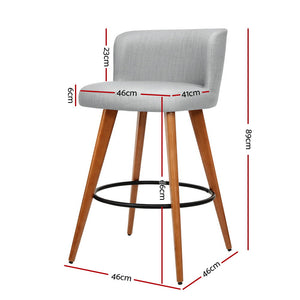 2x Chair Stools - Wood - Fabric - Light Grey