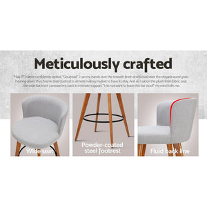 2x Chair Stools - Wood - Fabric - Light Grey
