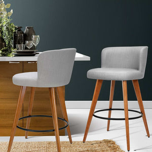 2x Chair Stools - Wood - Fabric - Light Grey