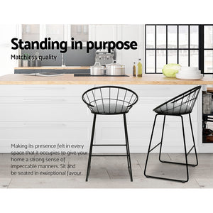 2x Nordic Chair Stools - Metallic/Fabric - Grey Black