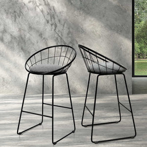 2x Nordic Chair Stools - Metallic/Fabric - Grey Black