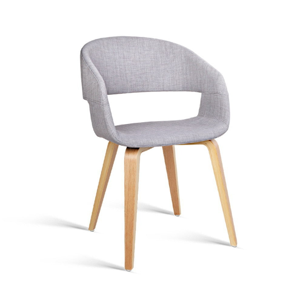2x Dining Chairs - Wood/Fabric - Light Grey