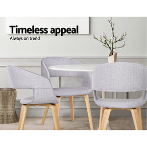 2x Dining Chairs - Wood/Fabric - Light Grey