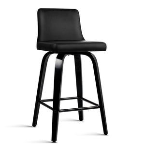 2x Chair Stools - Wood/Metal & Leather - Black