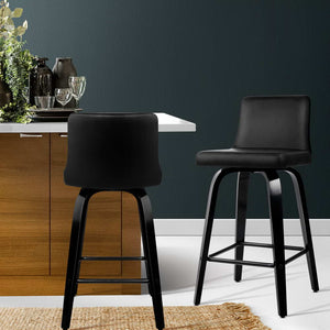 2x Chair Stools - Wood/Metal & Leather - Black