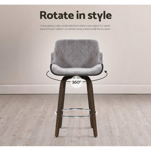 Chair Stool - Velvet/Wood - Swivel - Grey