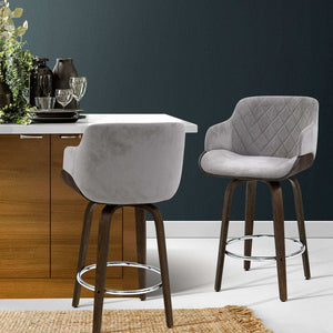 Chair Stool - Velvet/Wood - Swivel - Grey