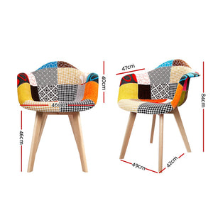 2x Armchairs - Wood/Beech Legs & Fabric - Multi Colour