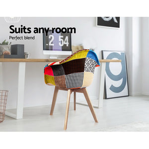 2x Armchairs - Wood/Beech Legs & Fabric - Multi Colour