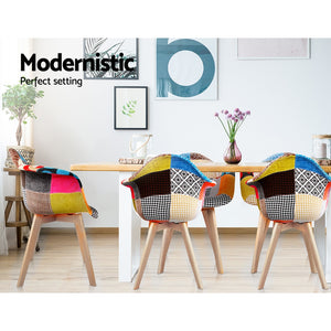 2x Armchairs - Wood/Beech Legs & Fabric - Multi Colour