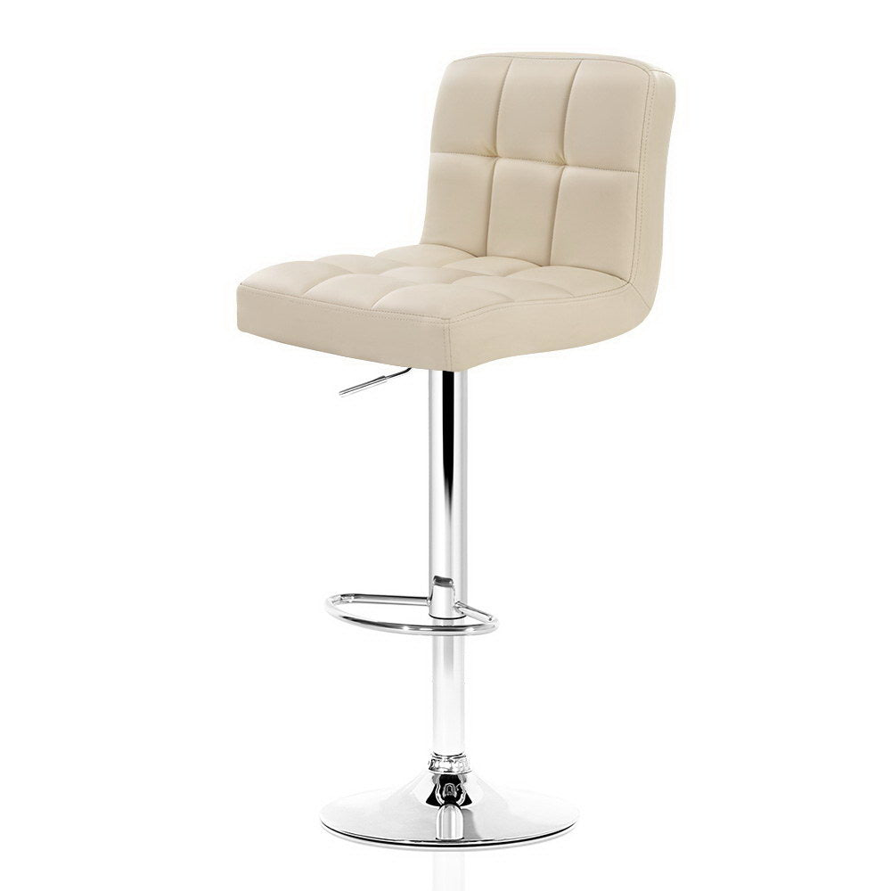 2x Chair Stools - Leather - Gas Lift - Swivel - Beige